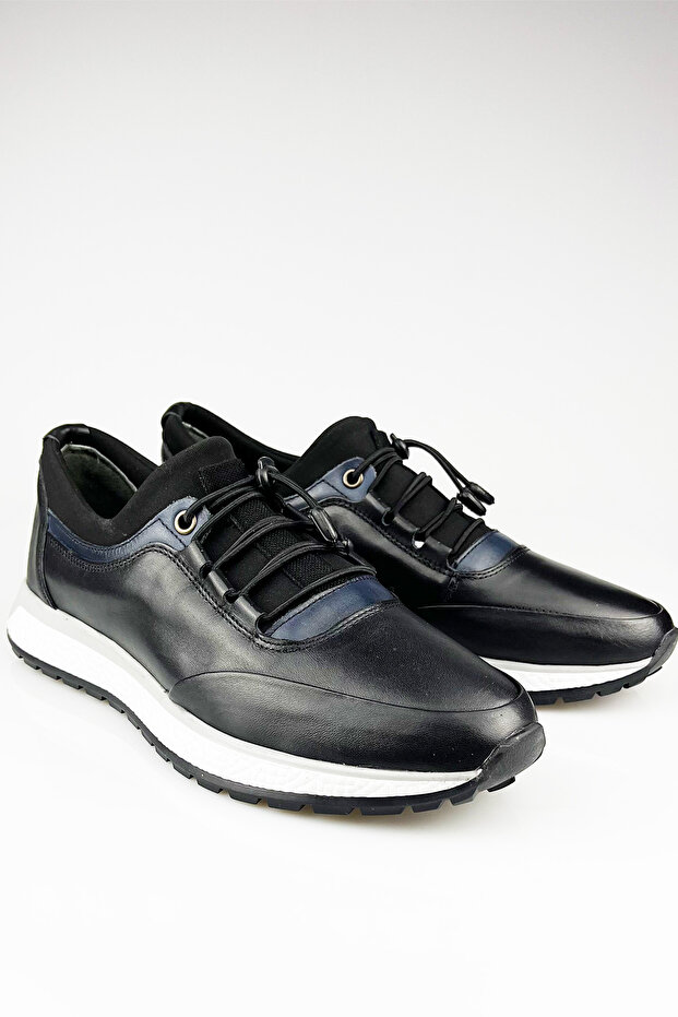 Genuine Leather Black Stretch Ultra Comfortable Men's Casual Shoes