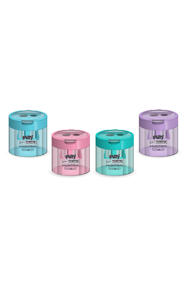 PUTI DOUBLE COMPARTMENT TRANSPARENT LID PENCILER 4 PIECES PASTEL