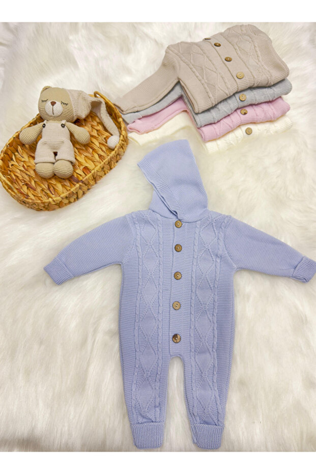 LİTTLELAND BAKLAVA ÖRGÜ KAPUŞONLU TRİKO TULUM - 3