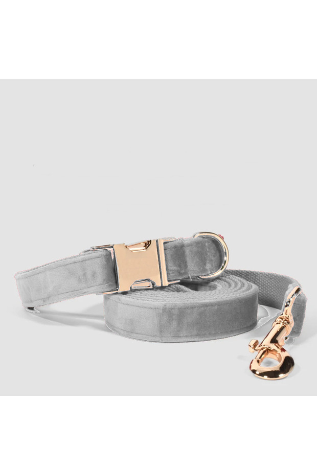 Cream Velvet Dog Collar and Leash Set, Adjustable Dog Collar, Leash with Metal Buckle