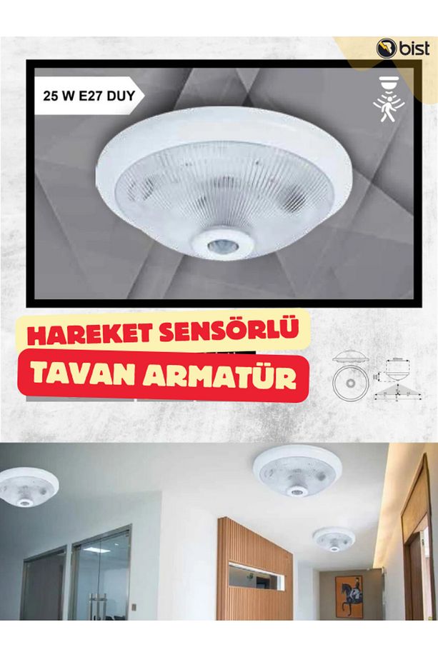 Sensörlü Tavan 360° Hareket Sensörlü Tavan Armatürü Lamba Glop - 1