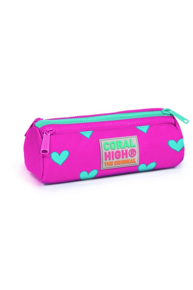 Kids Pink Heart Three Compartment Pencil Bag - Girl