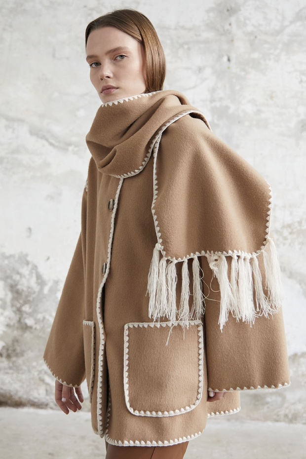 Jachetă cu eșarfă Alira - Camel - 2
