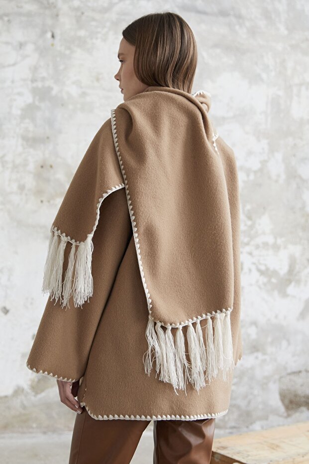 Jachetă cu eșarfă Alira - Camel - 5