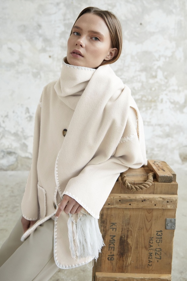 Jachetă Alira cu eșarfă - Stone - 1