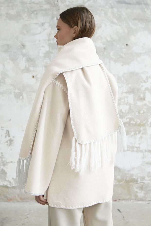 Jachetă Alira cu eșarfă - Stone - 4