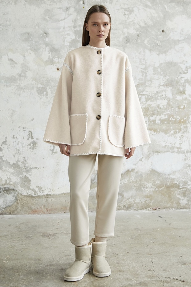 Jachetă Alira cu eșarfă - Stone - 3