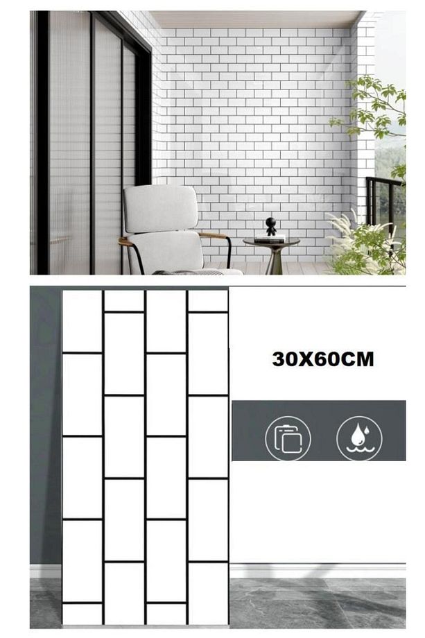 60x30cm 1 Adet Shiny Beyaz Tuğla Desen Yapışkanlı Karavan Prefabrik Banyo Wc Duvar Paneli Sticker - 2