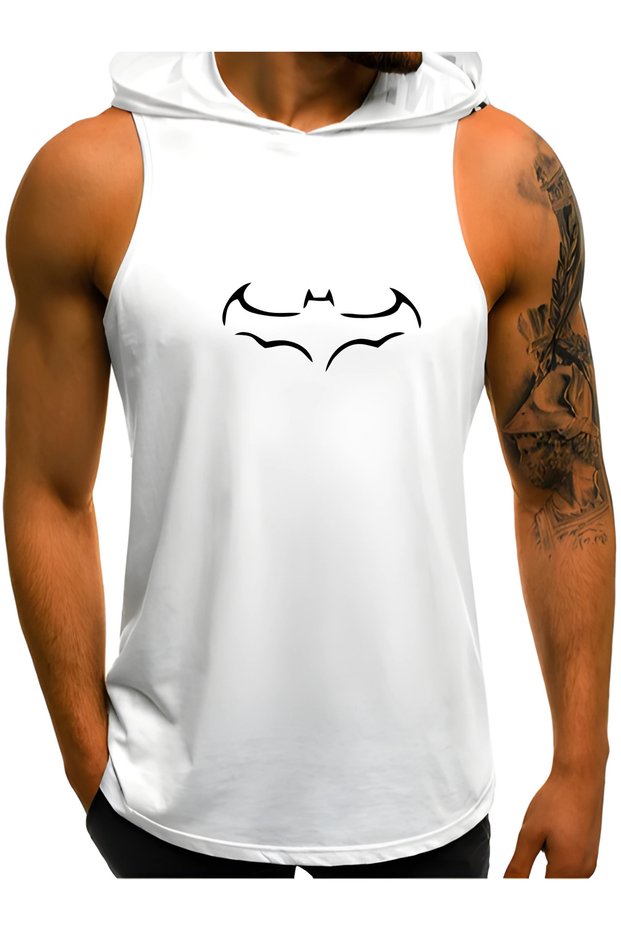 Hooded Athlete Tank - Bat Printed Sports Athlete Fitness Gym Tank Top