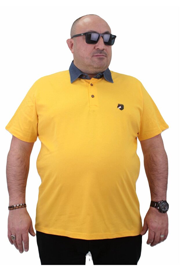 Plus Size Polo Denim Collar T-Shirt 23420 YELLOW