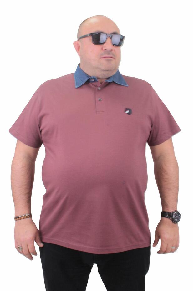 Large Size Polo Denim Collar T-Shirt 23420 Purple
