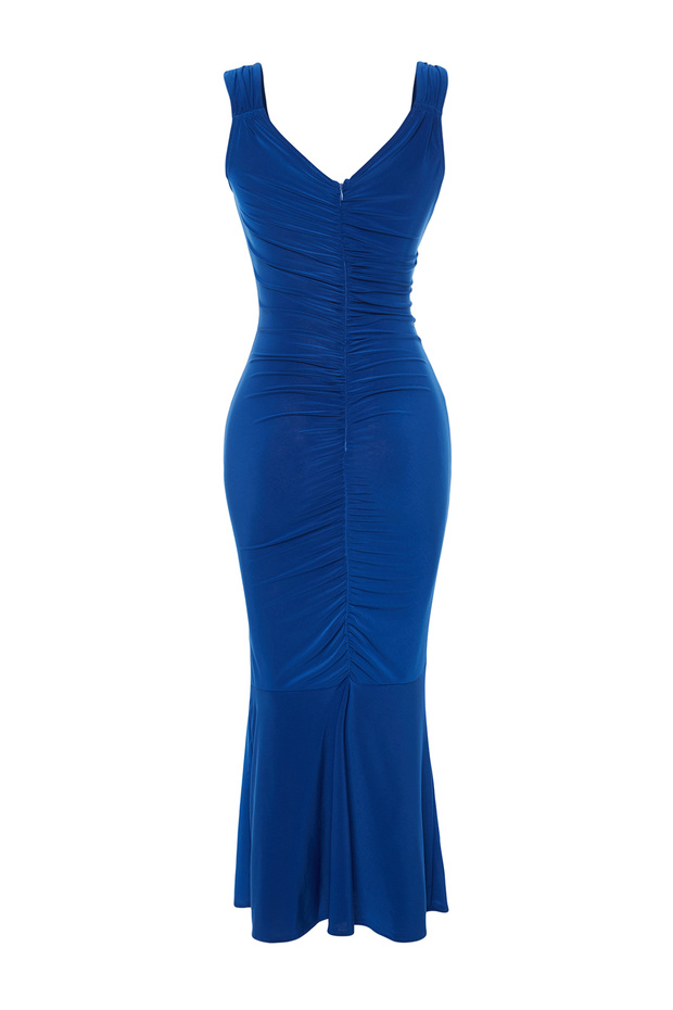 Saks Drapeli Örme Şık Abiye Elbise TPRSS24EL00061 - 8