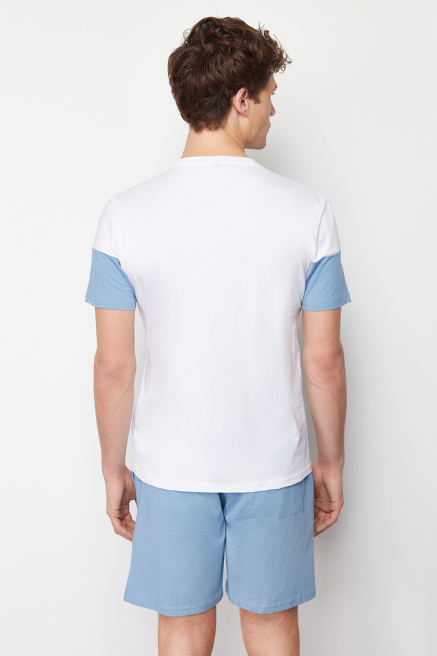 Mavi Regular Fit Slogan Baskılı Örme Şortlu Pijama Takımı TMNSS24PT00002 - 6