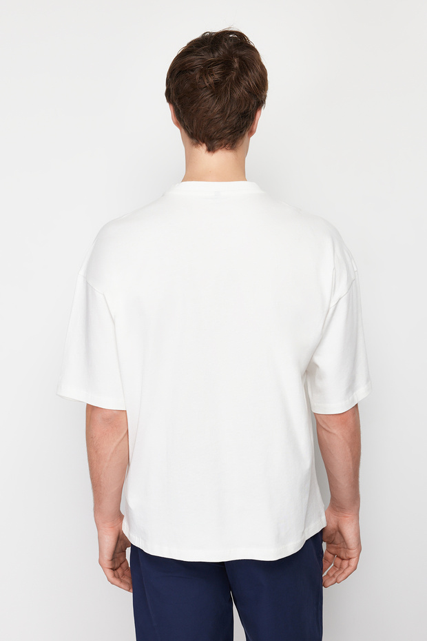 Ekru Oversize/Geniş Kesim %100 T-Shirt TMNSS22TS0318 - 3