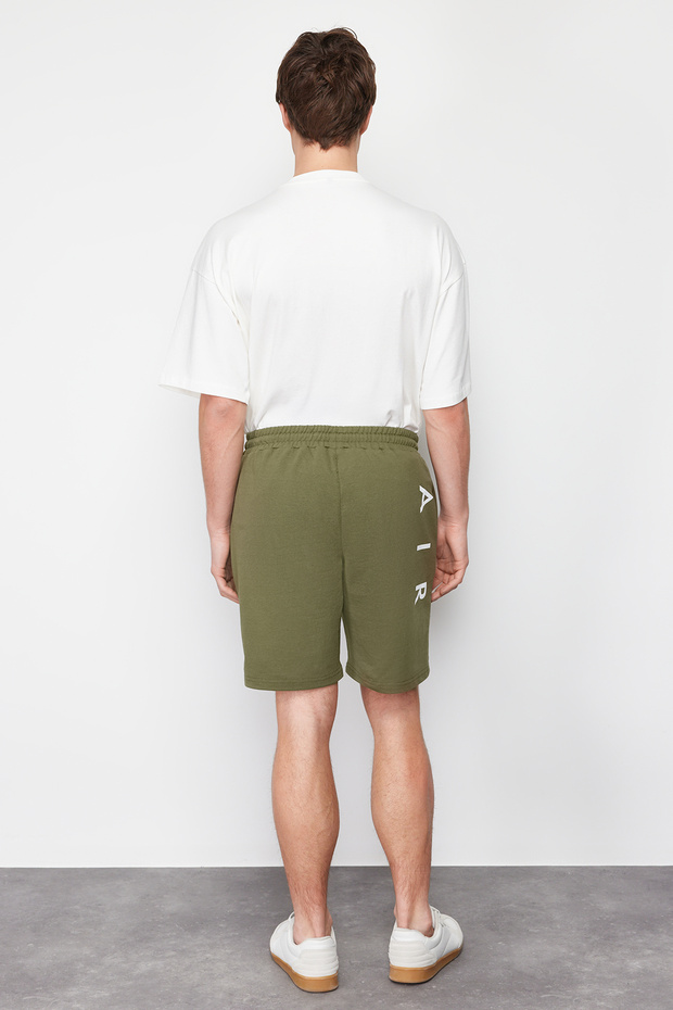 Haki Regular/Normal Kesim Orta Boy Yazı Baskılı Şort TMNSS21SR0377 - 5