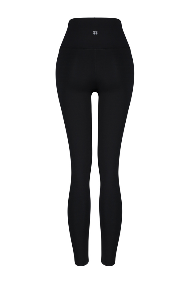 Siyah Fırçalı Toparlayıcı Mat ve Soft Kumaş Tam Boy Örme Spor Tayt THMSS24TY00025 - 9