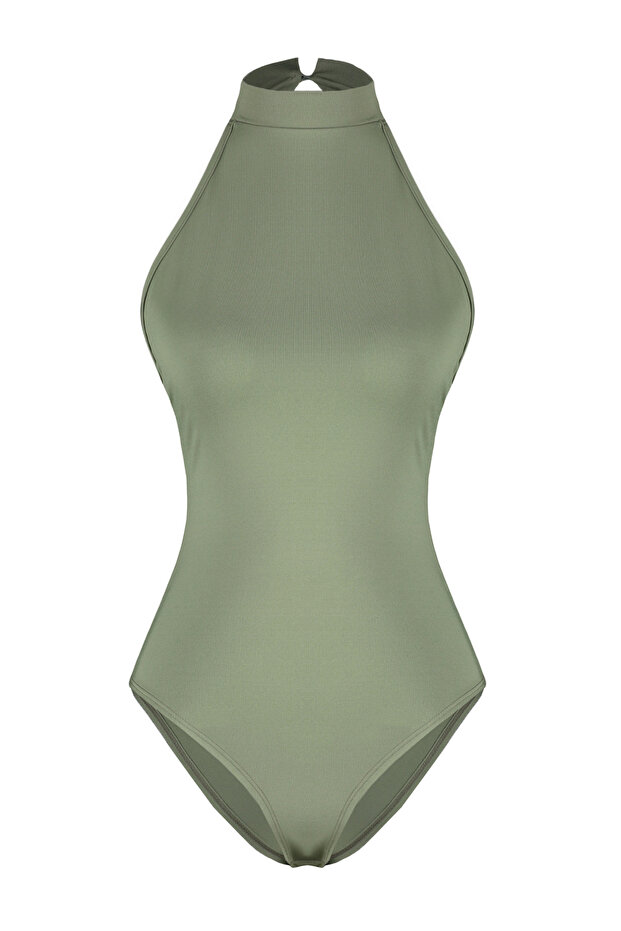 Açık Haki Dik Yaka Sırt Dekolteli Esnek Alttan Çıtçıtlı Örme Body TWOSS23BD00037 - 6