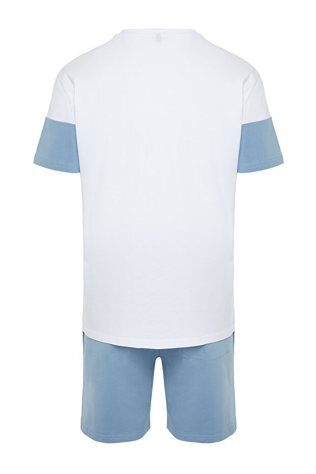 Mavi Regular Fit Slogan Baskılı Örme Şortlu Pijama Takımı TMNSS24PT00002 - 9