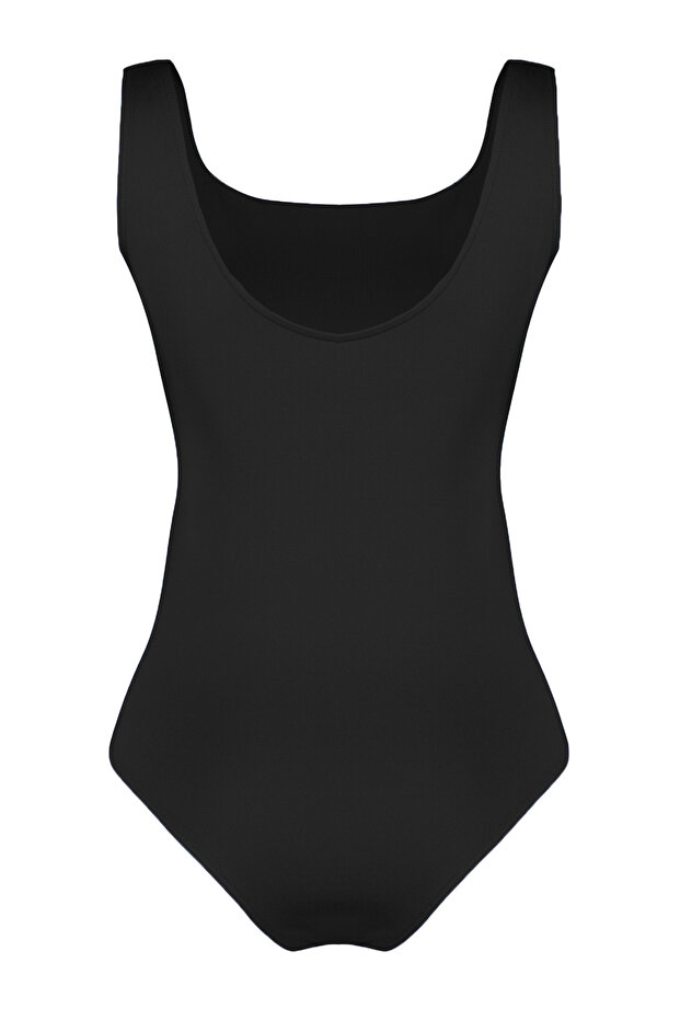 Siyah Kare Yaka Fitted/Vücuda Oturan Soft Touch/Yumuşak Çıtçıtlı Esnek Örme Body TWOSS24BD00001 - 8