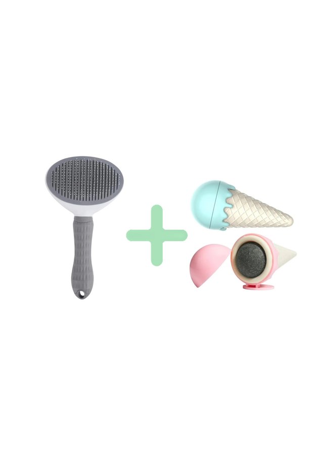 Ice Cream Catnip Cat Lick Ball And Automatic Cleaning Cat Dog Brush Hair Collector Comb