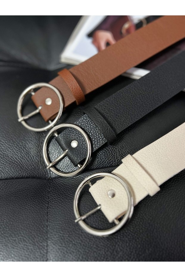 3-Piece Round Buckle Women's Trouser Belt, Coat Belt, Dress Belt, Shirt Belt