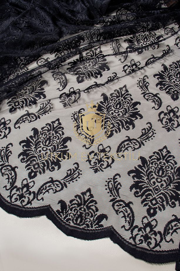 Siyah Örme Tül Perde Damask Desen 1012 1/2 Seyrek Pile - 8