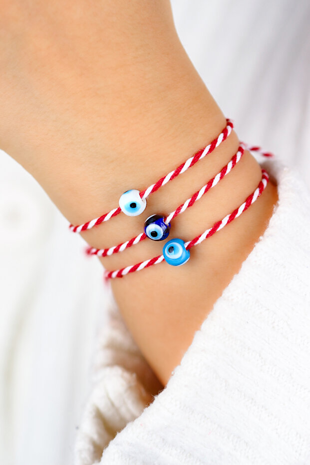 Ka-014 Marteniçka Bracelet - White Evil Eye Beaded