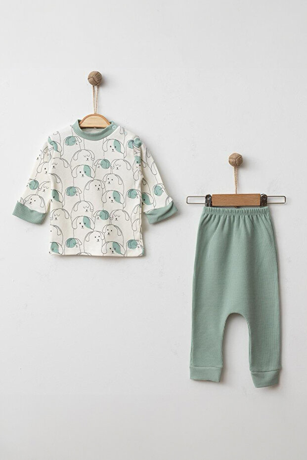 Baby Boy Dog Patterned Combed Cotton Top and Bottom Set 3170