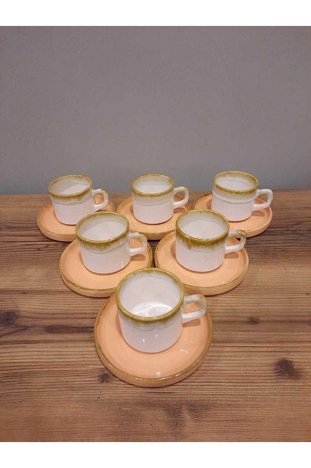 KERAMİKA 12 PARÇA 6 KİŞİLİK ÇAY FİNCAN TAKIMI STACKABLE - 1