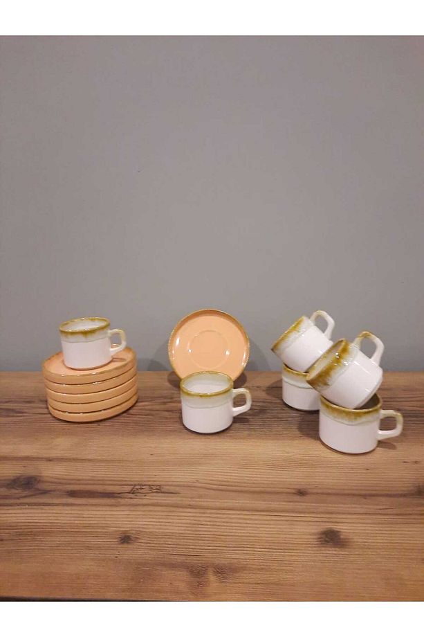 KERAMİKA 12 PARÇA 6 KİŞİLİK ÇAY FİNCAN TAKIMI STACKABLE - 2