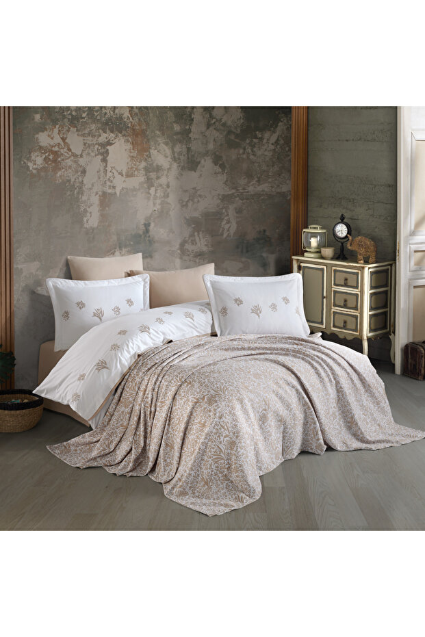 Romeo - Spring Bej - Çift Kişilik Pike Seti - 2