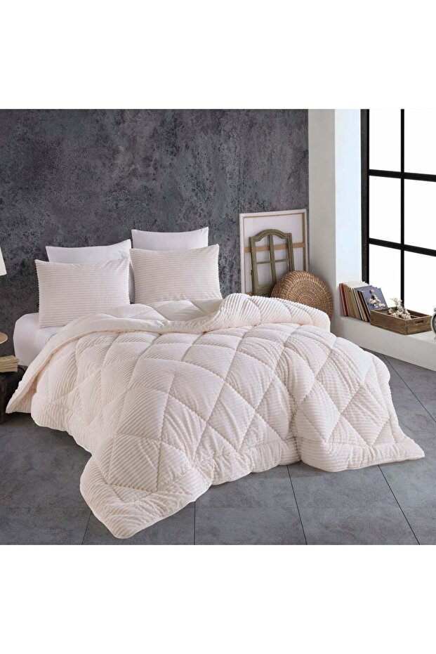 Premium Soft Tek Kişilik Yorgan Seti Krem - 5