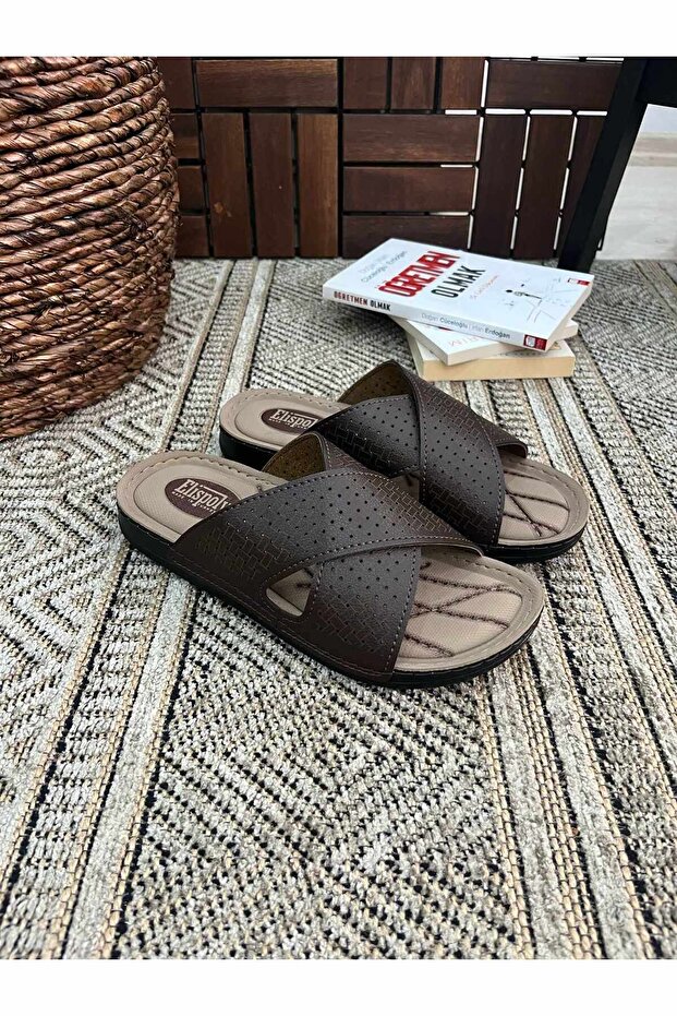 Men's Full Orthopedic Sole Soft Puff Sole Faux Leather Slippers