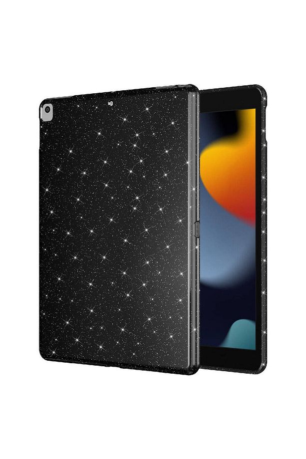 İpad 7.8.9. Nesil 10.2 inç Uyumlu Kılıf Simli Yumuşak Şeffaf Silikon Arkası Renkli Taşlı Soft TPU - 1