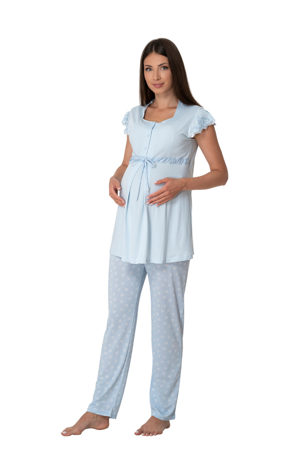 Women's Blue Cotton Maternity Pajama Set
