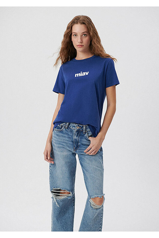 Miav Printed Navy Blue T-Shirt Regular Fit / Normal Cut 1610622-70722