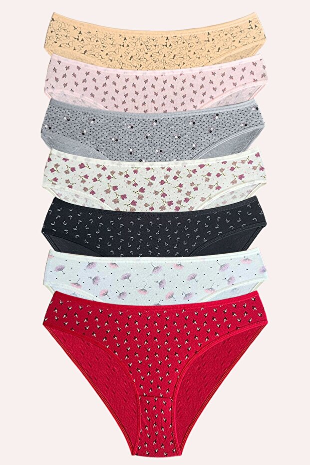 1369 Desenli Basic Bikini Model 7'li Kadın Külot Paketi - 5