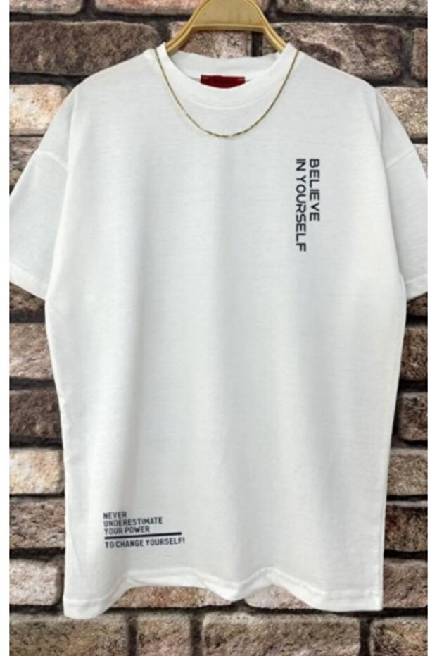 Men's White Believe Printed Oversize T-shirt