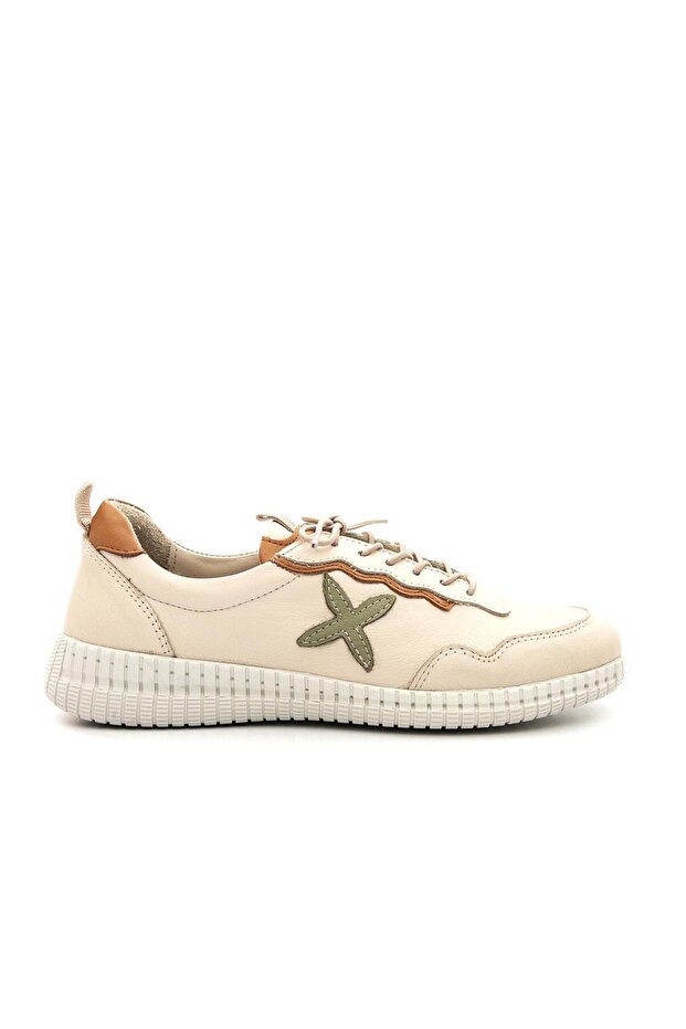 2216112Y Women's Genuine Leather Laced Atom Casual Shoes