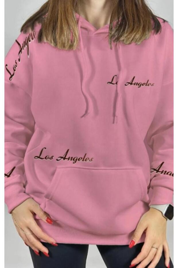 Women's Pink Los Angeles Printed Oversize Hooded Sweatshirt