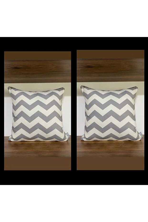 2li-e33e Gray Cream Zigzag Pattern Throw Pillow Cover - 1