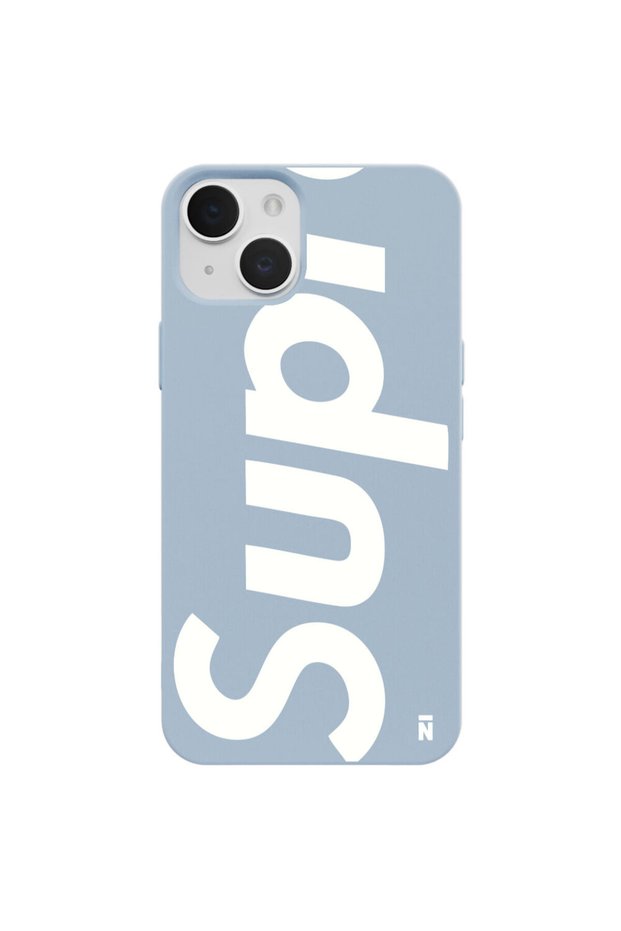 غطاء هاتف سيليكون لهاتف iPhone 14 SUP بتصميم أزرق اللون