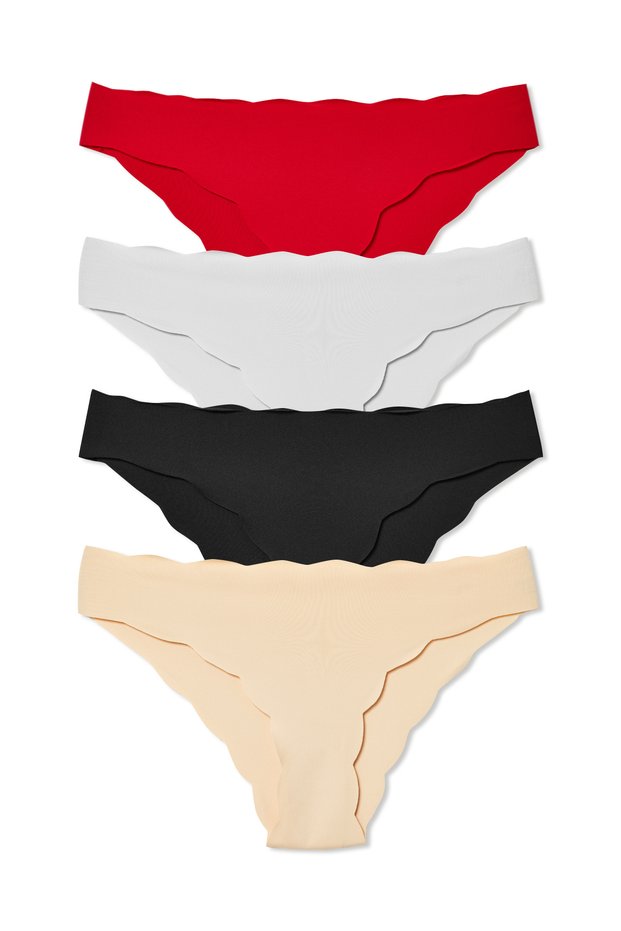4-Piece Laser Cut Waist and Leg Wavy Slip Women's Panties