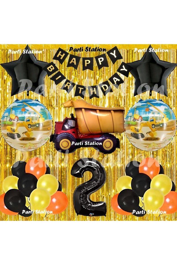 Construction Concept Truck Balloon Set Age 2 Yellow Black Construction Theme Truck Birthday Balloon Set