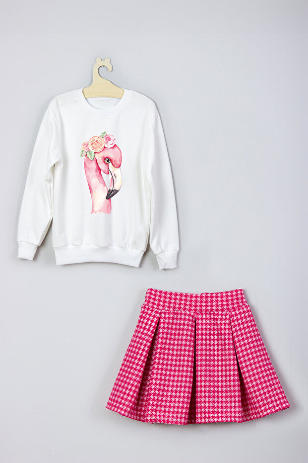 New Season Flamingo Printed Skirt Sweat Set