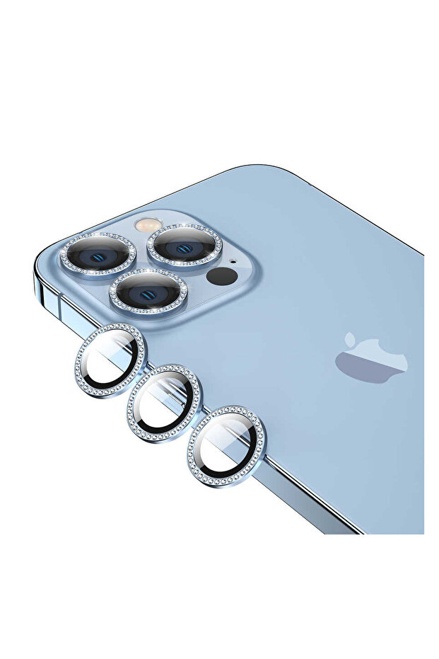 واقي زجاجي للكاميرا متوافق مع Apple Iphone 14 Pro Max موديل Diamond Stone - أزرق