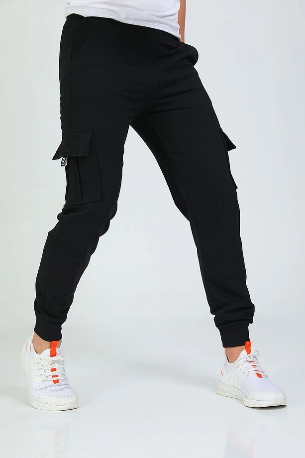Unisex Siyah Komando Cep Baskılı Jogger - 4