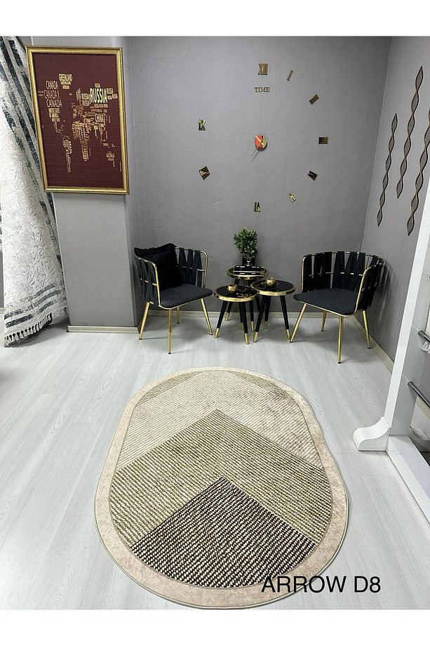 Dijital Baskı Yıkanabilir Kaymaz Taban Leke Tutmaz Yolluk Kilim Salon Mutfak Halısı Arrow D8 - 1