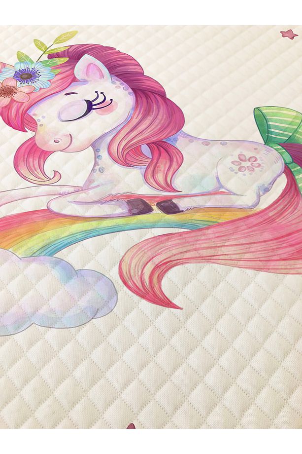Gökkuşağı Ve Unicorn Desenli Bebek Ve Çocuk Baskılı Tek Kişilik Pike Takımı 160 X 220 Cm Beyaz - 2