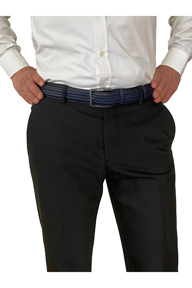 %100 Hakiki Deri, 5'liMükemmel Set, Örgü Baskılı Kumaş Pantolon Kemeri 3.5 Cm_örgü.bas - 6